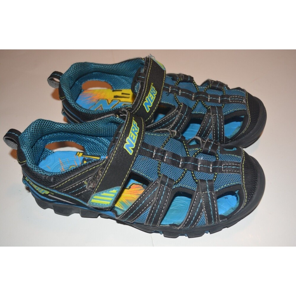 Nerf Kid's Sandals Boy's Size 5 Black Green Blue Hook & Loop Closure